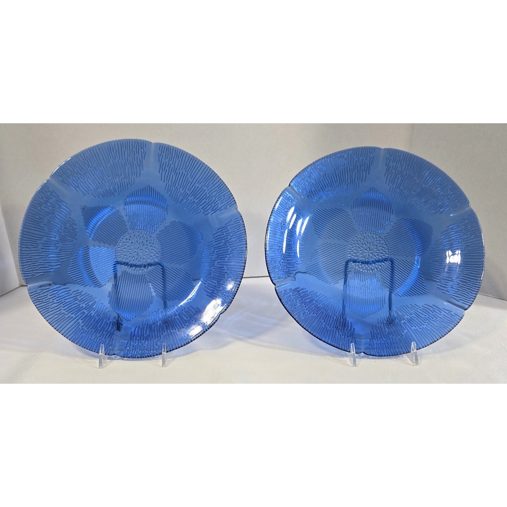 Vintage Cobalt Blue Glass Fortecrisa Mexico Sunflower design 2 Dinner plates
